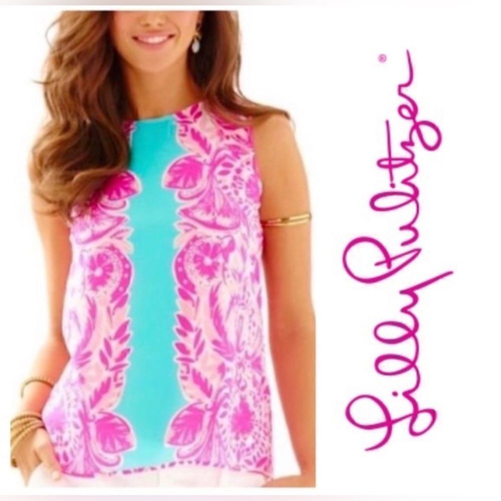Lilly Pulitzer sleeveless top XXS silk tropical dreams engineered iona shell